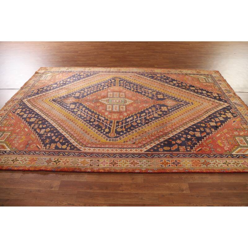 Vegetable Dye Abadeh Persian Vintage Area Rug Hand-Knotted Wool Carpet - 6'7"x 10'1"