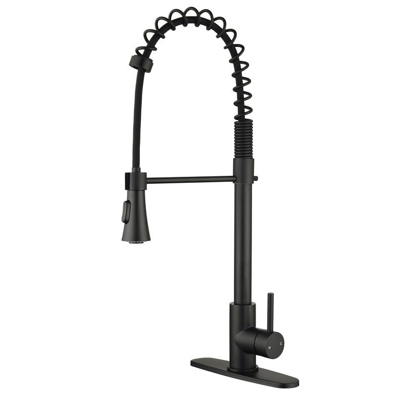 Modern Single Handle Pull-Down Kitchen Faucet with Deck Plate, 2-Function Sprayer