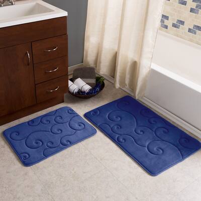 Windsor Home 2 Piece Memory Foam Bath Mat Set - Coral Fleece Embossed Pattern