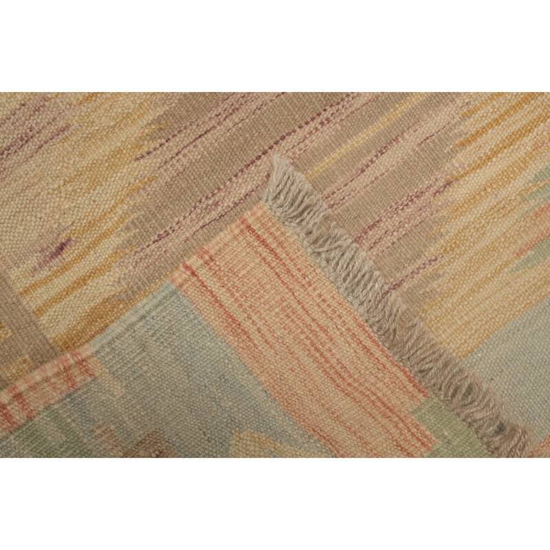 Hand Woven Oriental 100% Wool Carpet Southwestern Tribal Beige & Ivories Kilim Runner Rug - 6' 3'' X 2' 2''