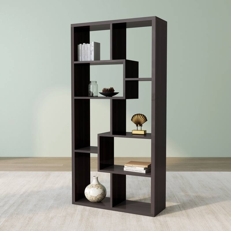 DH BASIC Modern Geometric 8-Shelf Open-Back Bookcase by Denhour