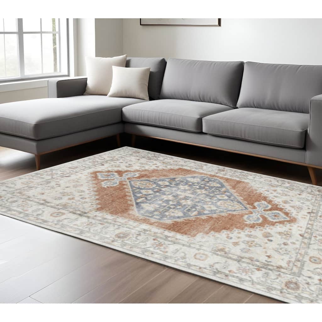 HomeRoots Floral Medallion Transitional Rectangle Area Rug - 120.00 in. x 94.00 in. x 0.25 in.