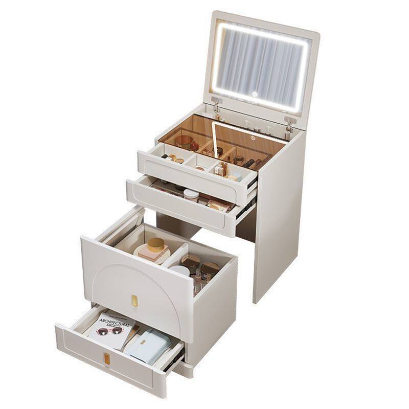 White MDF 3-in-1 Dressing Table with Flip Mirror Glass Top and 3 Drawers and Lighted Vanity Set - 23.6”L x 15.75”W x 31.5”H