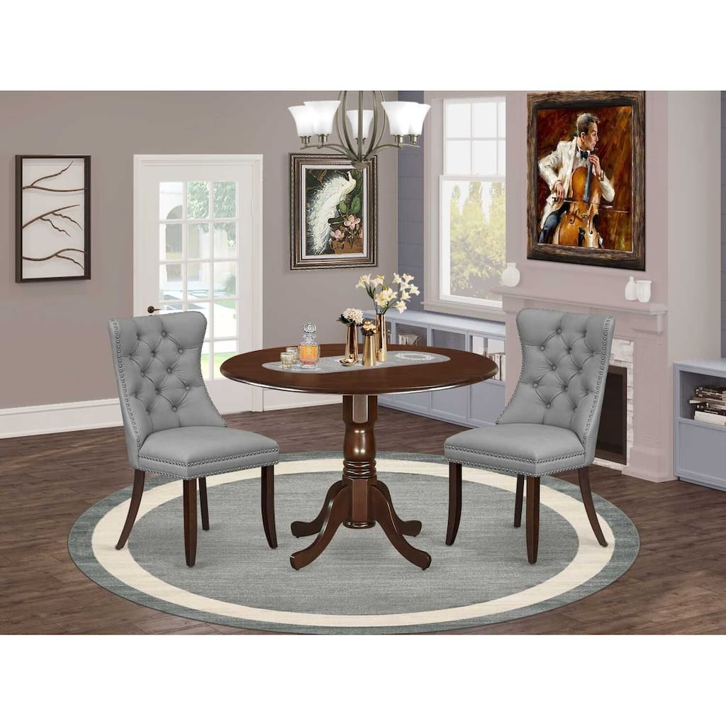 3-Piece Mahogany Finish Solid Wood Top-Round Dining Room Set -Seats 4