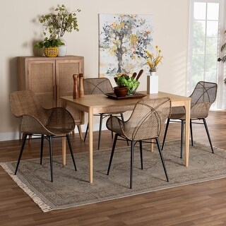 Ballerina Modern Bohemian Rattan and Metal Dining Set On Sale