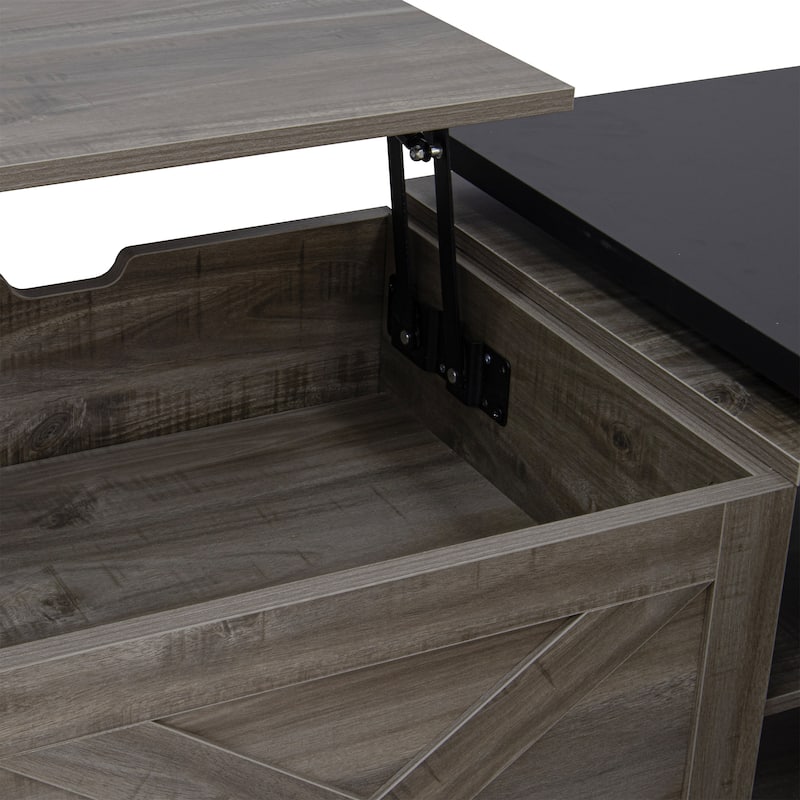 Farmhouse Lift Top Coffee Table with Barn Doors & Hidden Storage