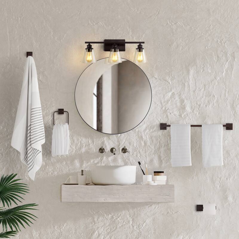 Caia 22.88" 3-Light Vintage Classic Vanity Light with Bathroom Hardware Accessory Set, (5-Piece) by JONATHAN Y