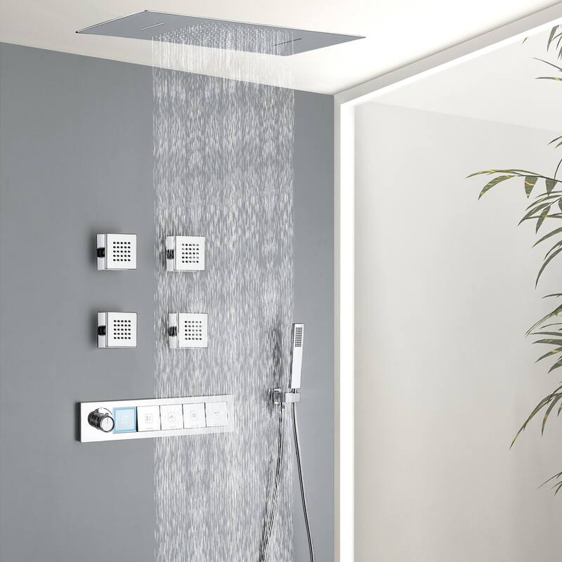 Modland Square Digital Rain and Waterfall Shower System with High-pressure Handheld Showerhead & 4 Massage Jets