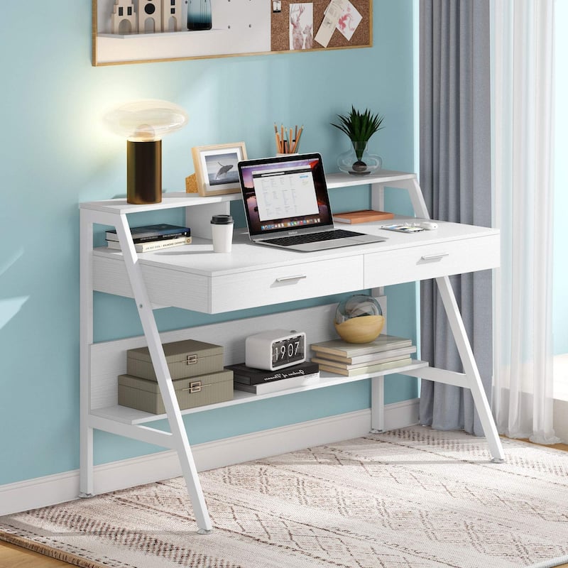 47 Inch Computer Desk with Drawers and Storage Monitor Hutch Shelf