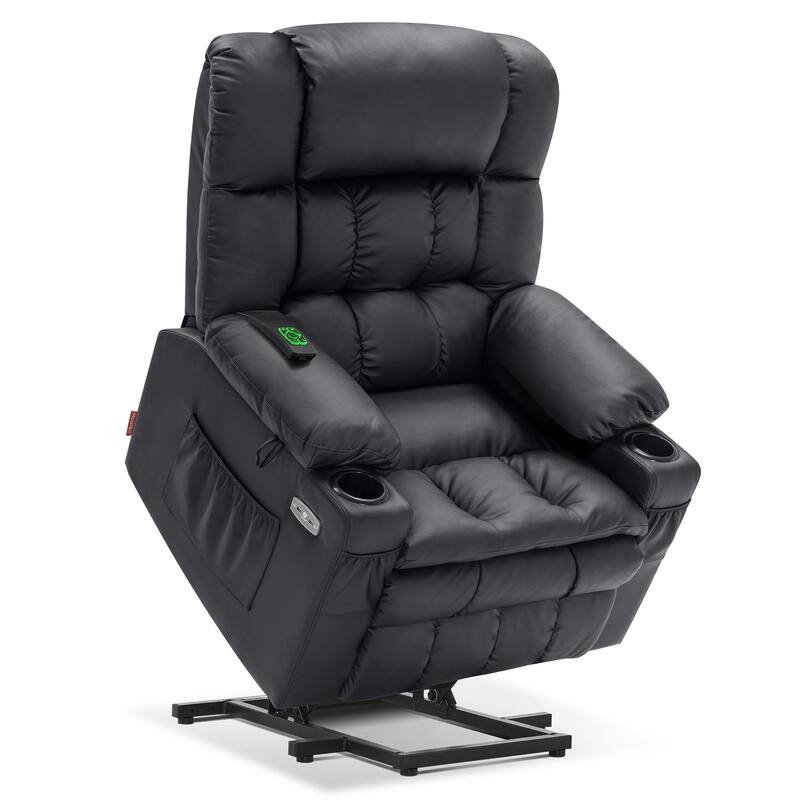 MCombo Medium Dual Motor Power Lift Recliner Chair Infinite Position, Massage and Heat, Extended Footrest, Faux Leather 7890 - Black