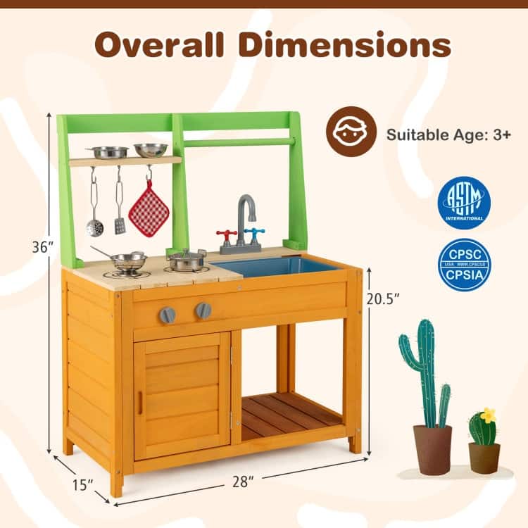 Outdoor Mud Kitchen Playset for Girls and Boys 3+ Years Old-Orange - Multi