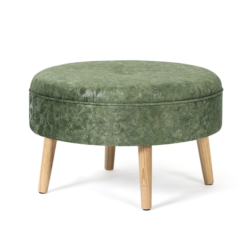 Adeco Carrington Juttersbo Round Tufted Fabric Ottoman - Green