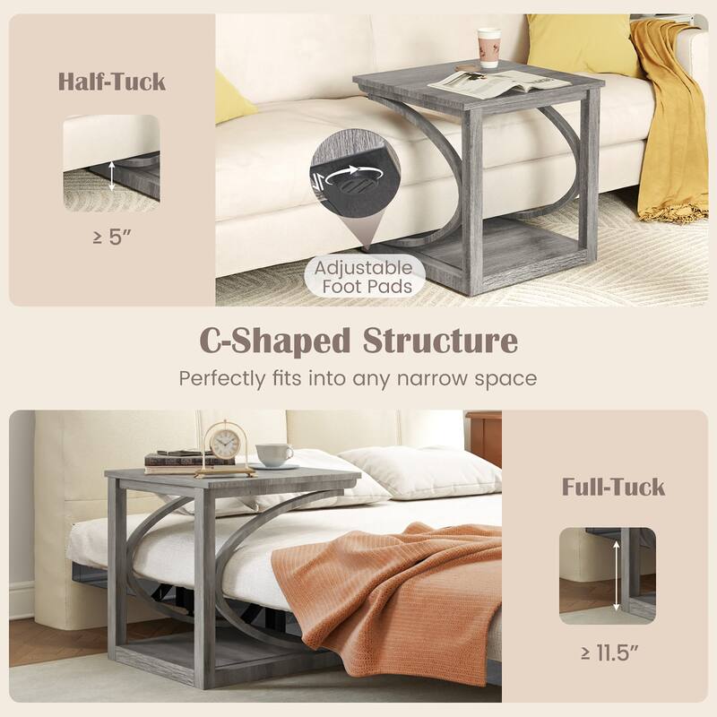 Gymax 24'' Side End Table w/ Storage Shelf & Rubber Wood Frame for
