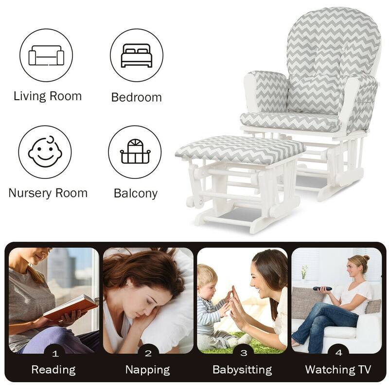 Solid Wood Gliding Chair Set with Storage Pockets and Ottoman for Relaxing - 29.5" x 28.5" x 39.5" (L x W x H)