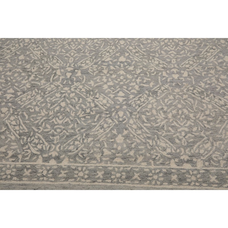Multi Size 5'x8' Silver Wool Hand Hooked Transitional Rug All-Over