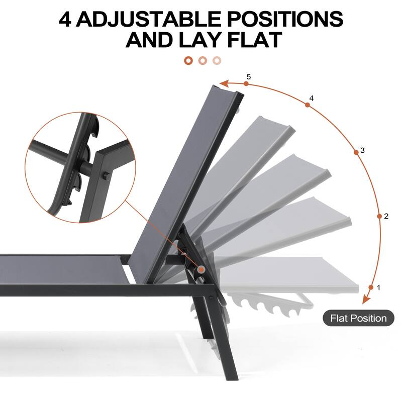 Crestlive Products Outdoor Patio Adjustable Stackable Chaise Lounges Chairs with Arms (Set of 2/4 )