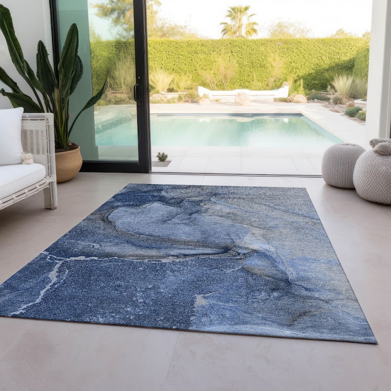 Machine Washable Indoor/ Outdoor Abstract Chantille Rug