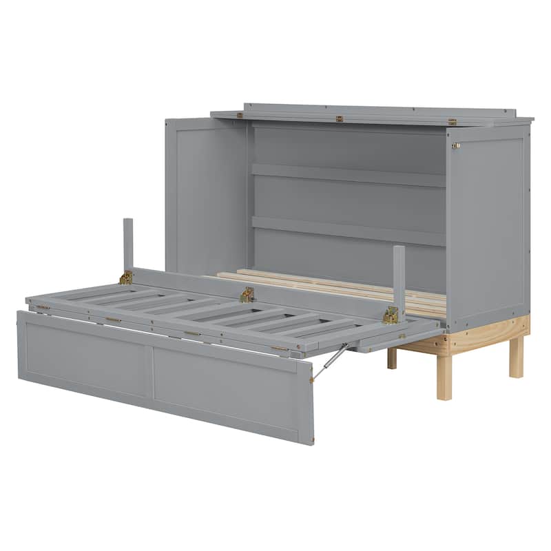 Queen Size Modern Design Murphy Bed, Wood Folding Cabinet Bed, No Box Spring Murphy Bed Frame