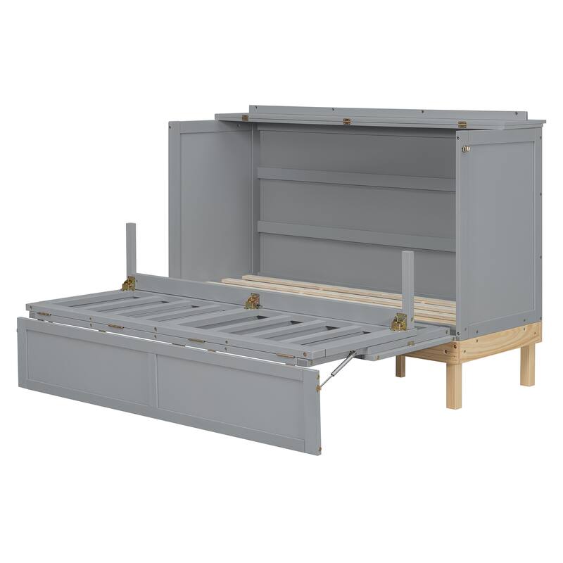 Queen Size Murphy Bed with Solid Pine Wood Legs by Harper&Bright Designs
