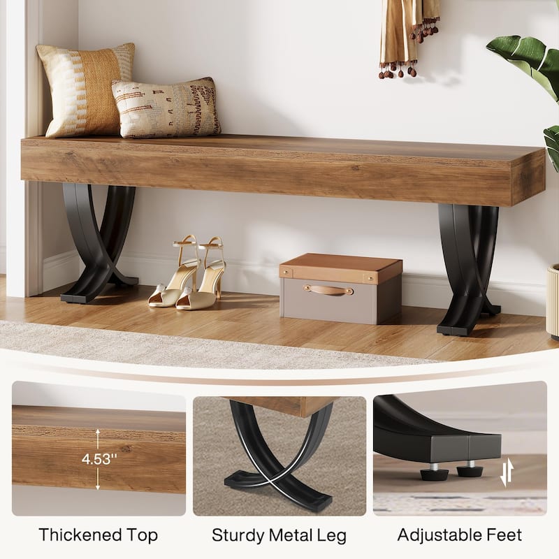 Long Entryway Shoe Bench, 55-Inch Rustic End of Bed Bench