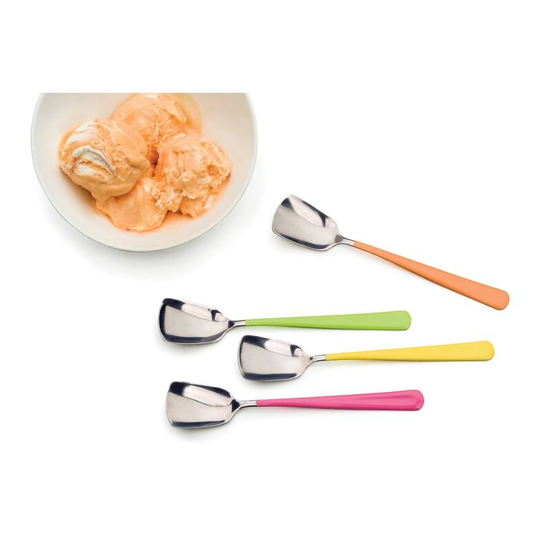 Ice Cream Spoons Mixed Colors (Set of 4) - Colored Handled Spoons, 4 Piece