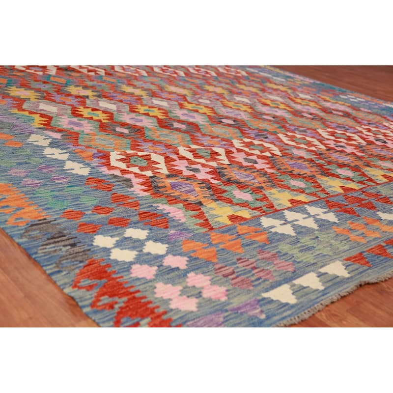 Geometric Kilim Oriental Large Rug Flatweave Dining Room Wool Carpet - 9'10"x 16'1"