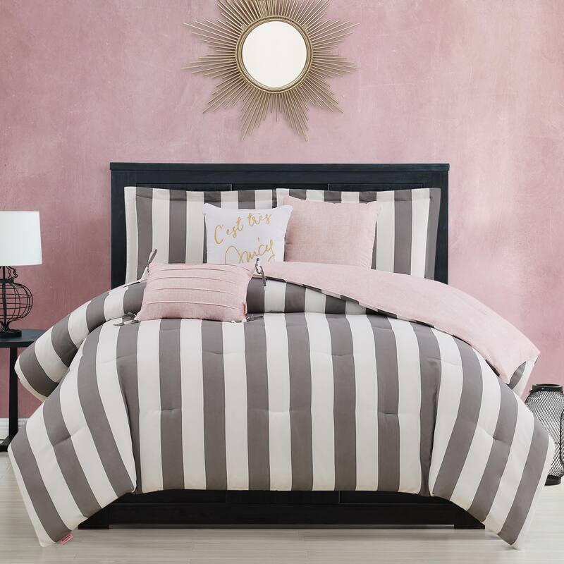 Juicy Reversible Cabana Stripe Bedding Set - Grey/White - King