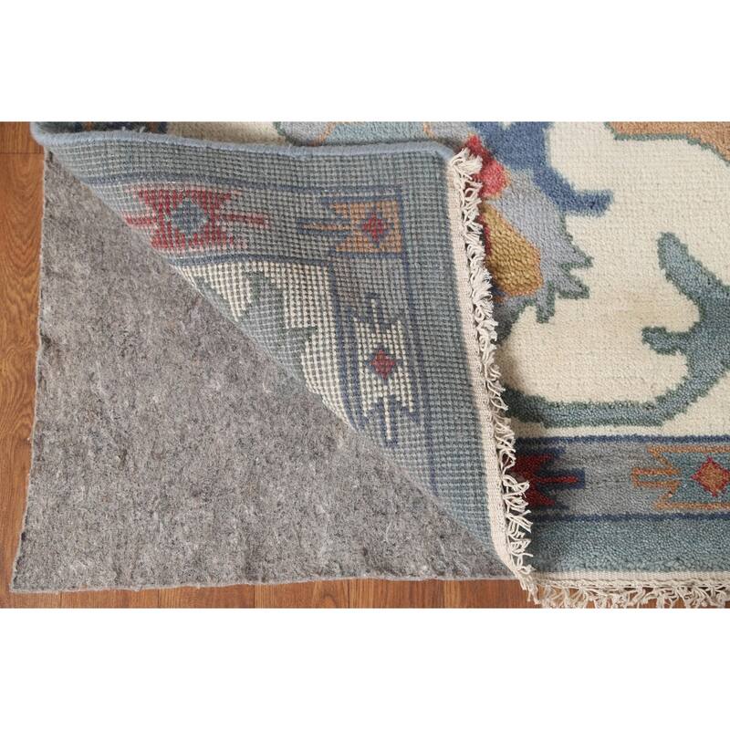 Floral Blue Oushak Oriental Area Rug Hand-Knotted Wool Carpet - 9'3" x 12'0"