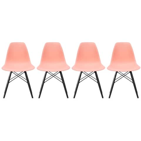 Set of 4 Retro Designer Plastic Molded Shell Dining Chairs Dark Wooden Kitchen Office DSW Eiffel Dowel Bedroom Desk
