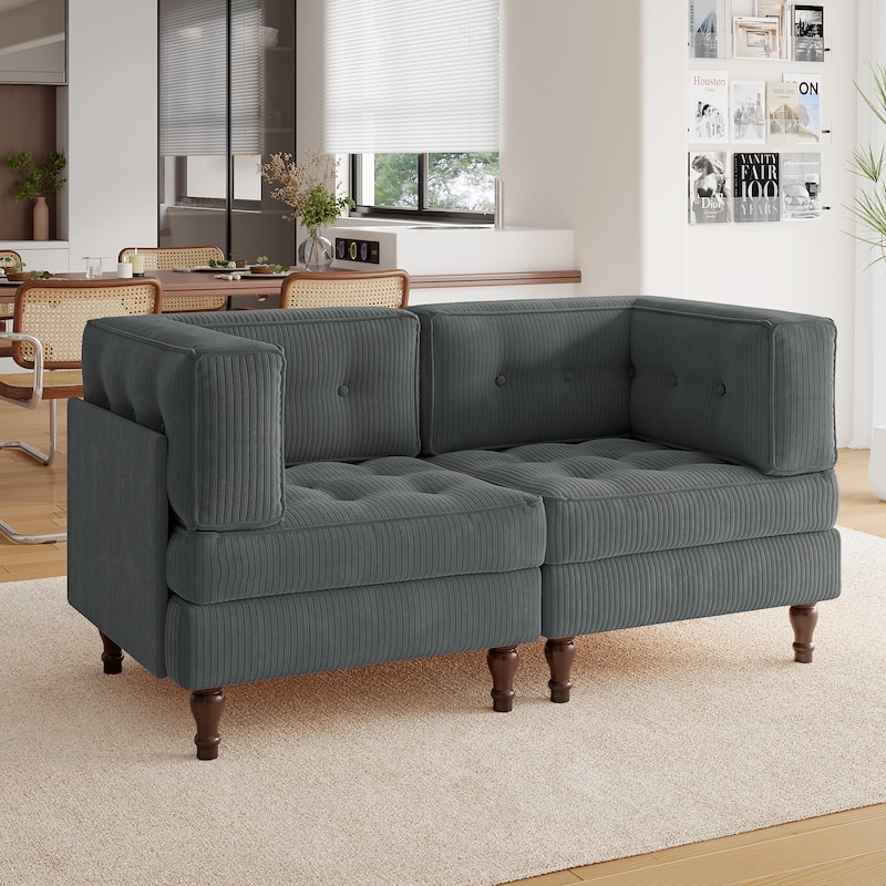 Madison Oversized Upholstered Corduroy Modular Sectional Sofa - Grey-2 Piece