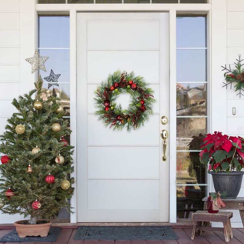 Berries Pinecones Ornaments Artificial Christmas Wreath 36" Unlit