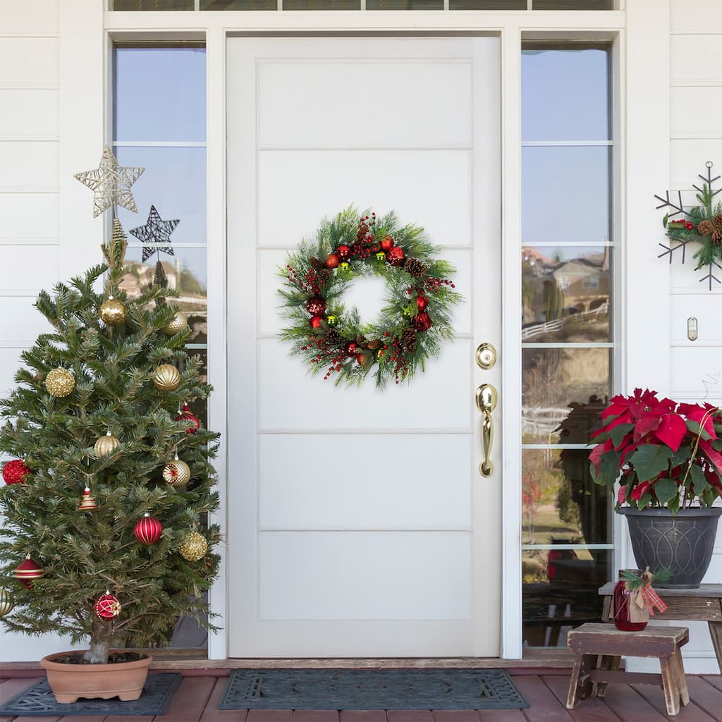 Berries Pinecones Ornaments Artificial Christmas Wreath 36" Unlit
