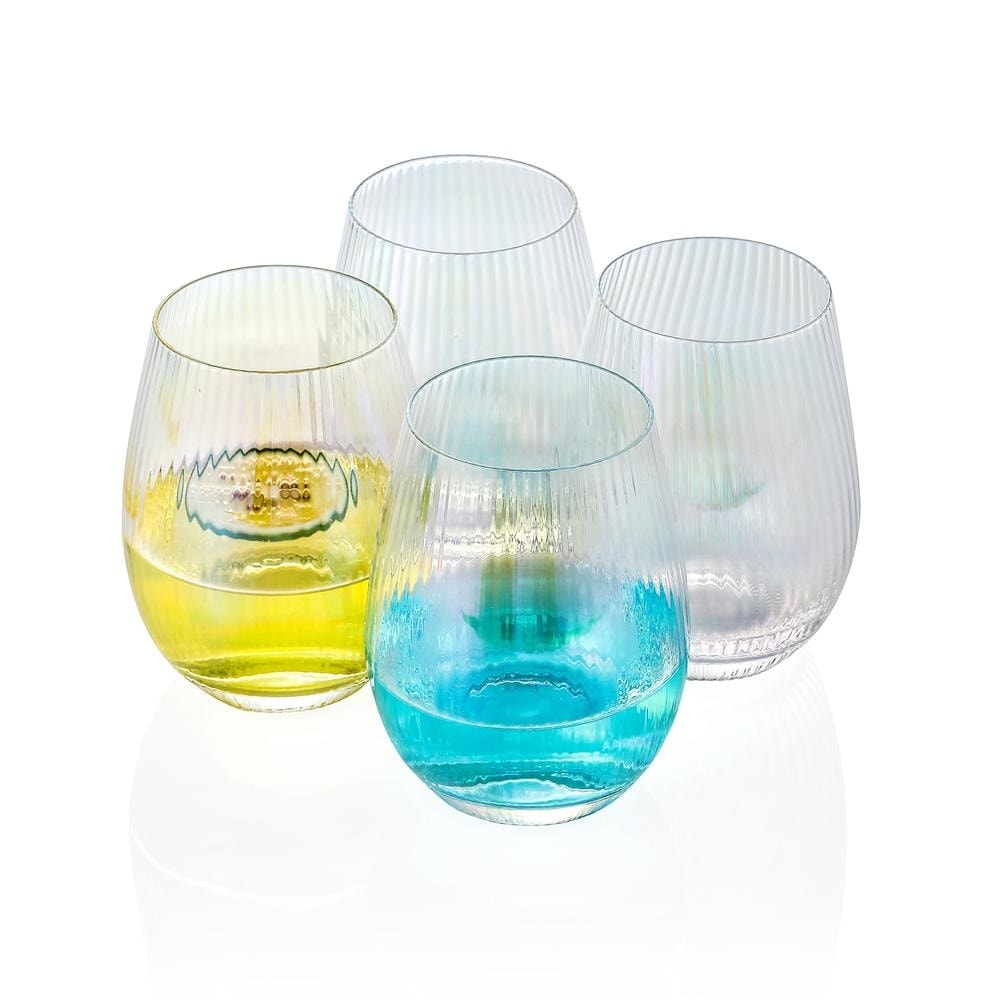 Iridescent Wine Glass set of 2/4/6, 19 oz Pretty Cute Cool Rainbow Colorful  Halloween Glassware - Set of 4 