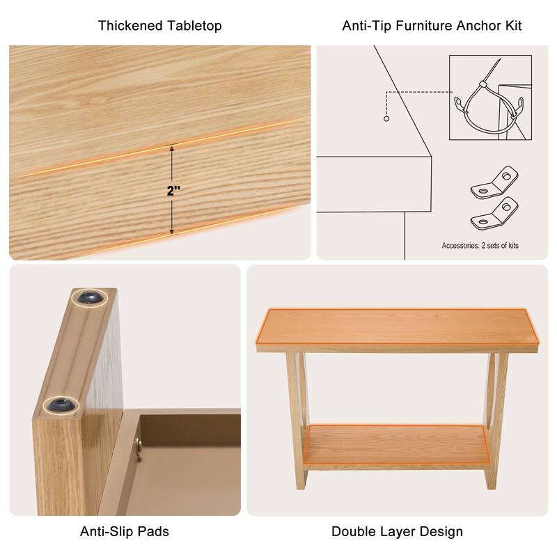 47.24" Solid Wood Veneer Console Table Entryway Sofa Table - 31.5"H x 47.24"L x 13.78"W