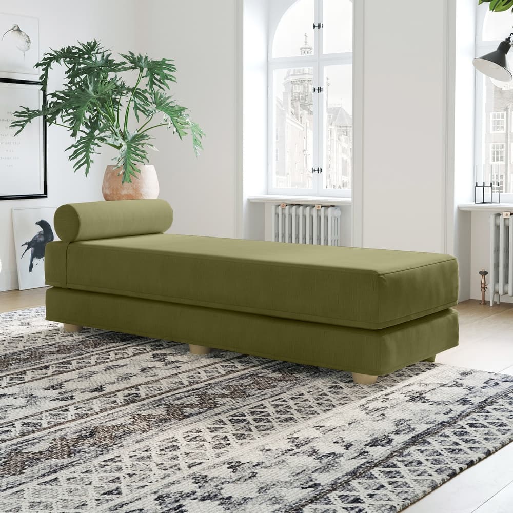 Jaxx Alon Daybed - Fold-Out Sleeper Chaise with Premium Memory Foam Queen-Size Mattress - Made in the USA