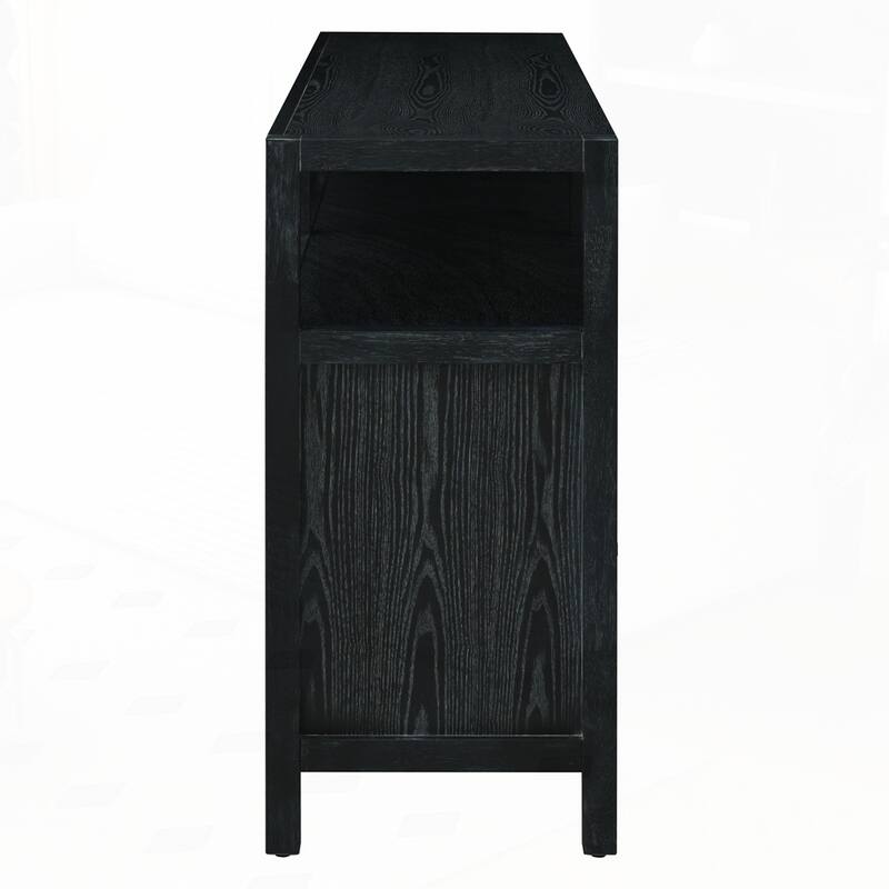 Rattan Buffet Storage Cabinet with Solid Wood Frame