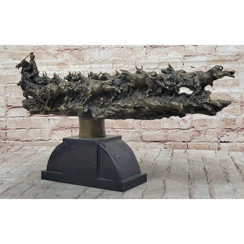 Cattle Drive Western Americana Bronze Cowboy Rancher Sculpture C.M. Russell Art