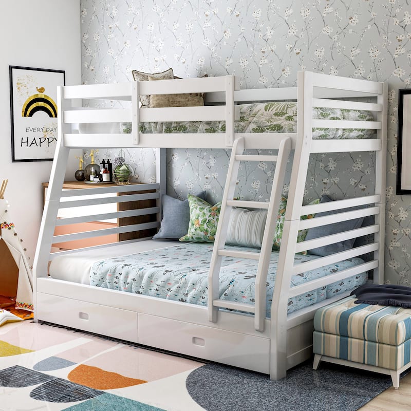 Cude Modern Twin over Full Solid Wood Bunk Bed Set by Furniture of America - White