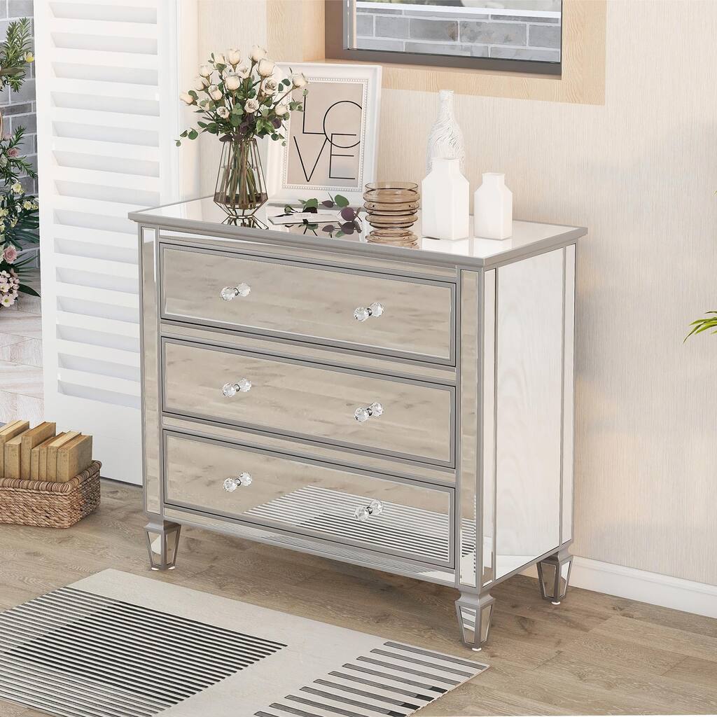 Nestfair Elegant Mirrored Chest with 3 Drawers