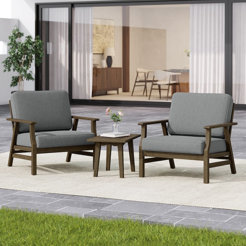 2 Set Outdoor Club Chairs with Cushions Acacia Wood Patio Chairs - GREY