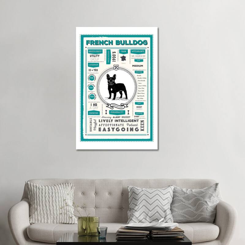 iCanvas "French Bulldog Infographic Blue" by PaperPaintPixels Canvas Print - 48x32x1.5