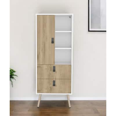Two-Tone Tall Dresser with 2 Drawers Door and Shelf Vertical Wood Storage Organizer for Bedroom or Office