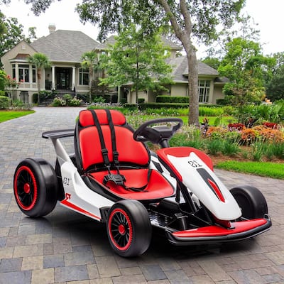 EROMMY 12V 7AH Battery Powered Kids Go Kart with Slow Start Function, with Two Motors Two Speed and Foot Pedal