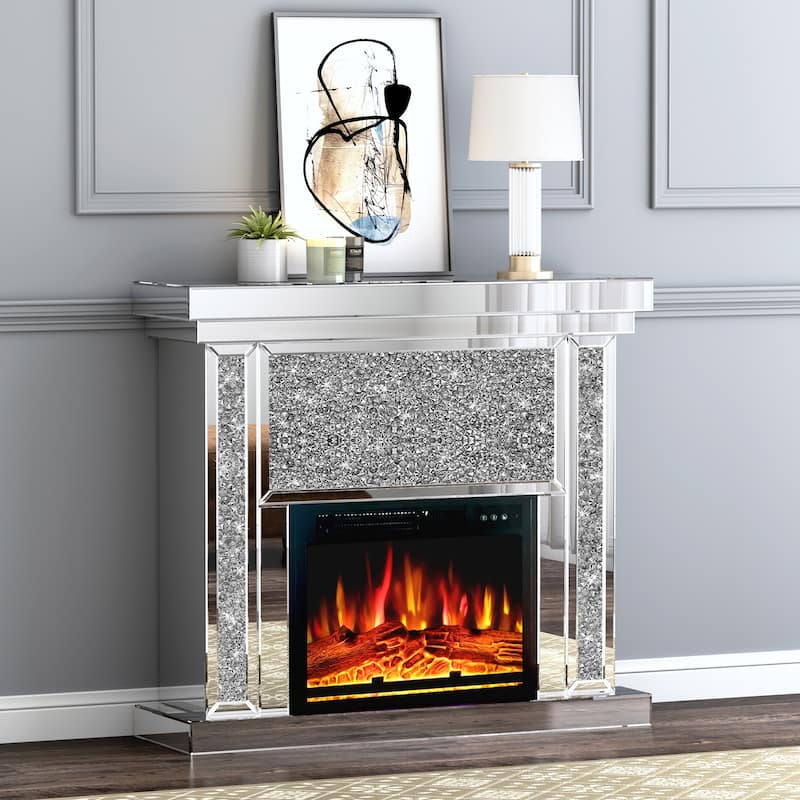 Modern 43.3" Electric Fireplace, with Mirrored Mantel