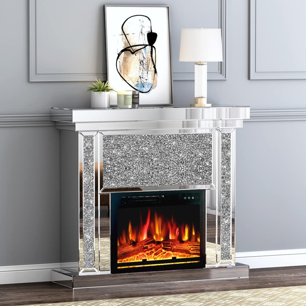 Modern 43.3" Electric Fireplace, with Mirrored Mantel