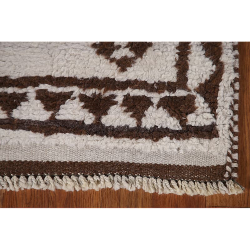 Geometric Anatolian Turkish Runner Rug Handmade Beige Wool Carpet - 3'1"x 11'6"