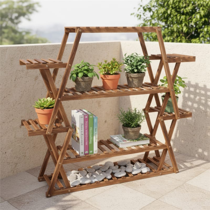 Tall Plant Stand 8 Tier 20-25 Potted Wood Flower Shelves Planter Rack - 37 x 10 x 42in