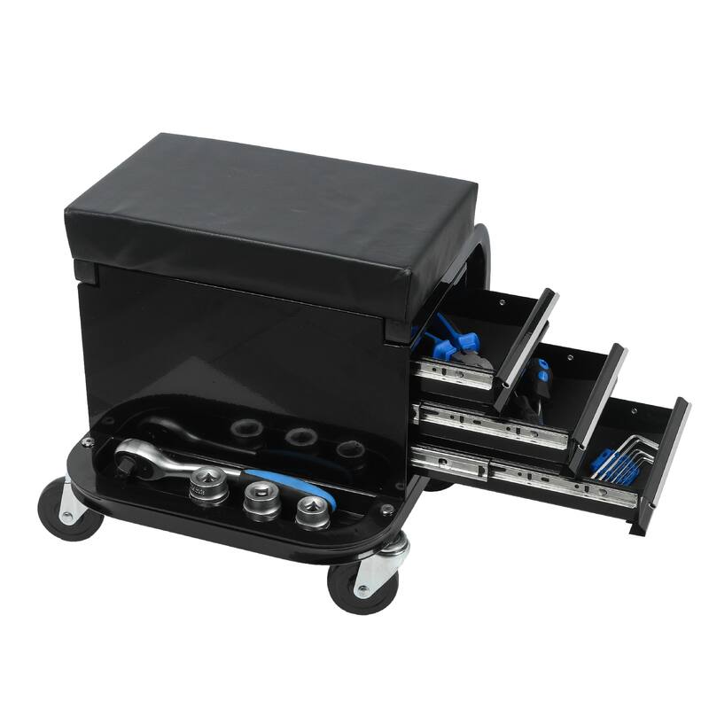 Mobile Creeper Stool with Tool Storage, 3-Drawer Rolling Garage Seat