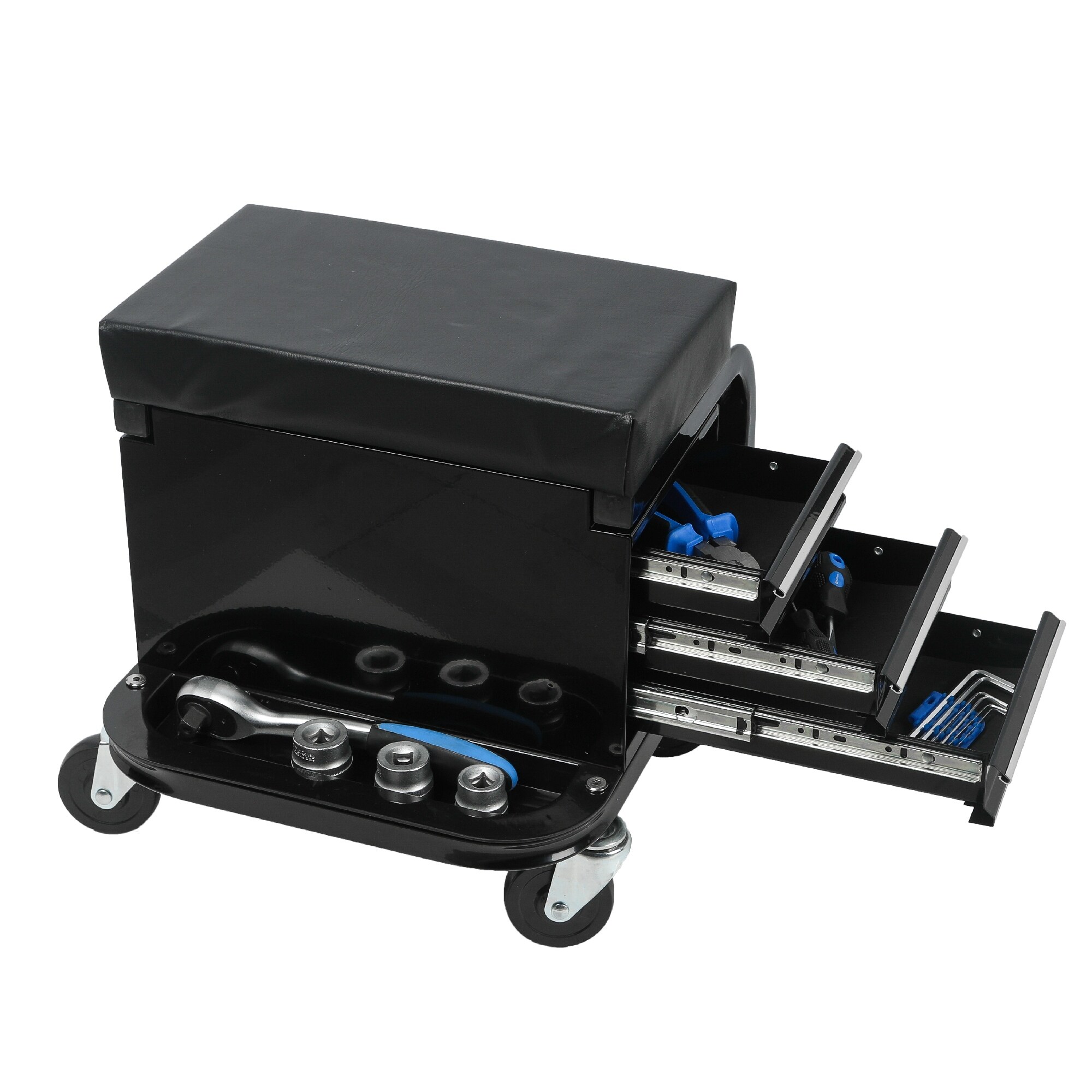 Mobile Creeper Stool with Tool Storage, 3-Drawer Rolling Garage