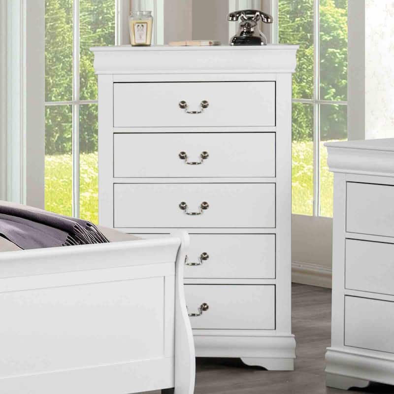 White Finish Transitional Bedroom Set Bed Nightstand Dresser Mirror Chest